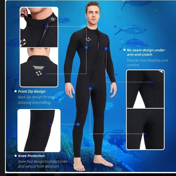 NWT Dive and Sail All Black 3MM Front Zip Full Wetsuit size Large